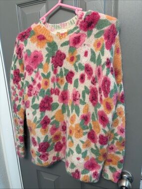 Sezane Floral Patterned Sweater - Cream and Pink